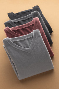 Solid V-Neck Merino-Cashmere Sweater1733809221189874