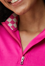 将图片加载到图库查看器，Women’s Checkered Collar Half-Zip Crop Top
