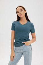Carica l&#39;immagine nel visualizzatore di Gallery, 190g Mercerized Cotton Women V Neck T-shirt - Bellemere New York 
