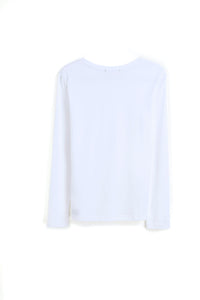 Long Sleeve Crew Neck Mercerized Cotton Women T-shirt2220640086130856
