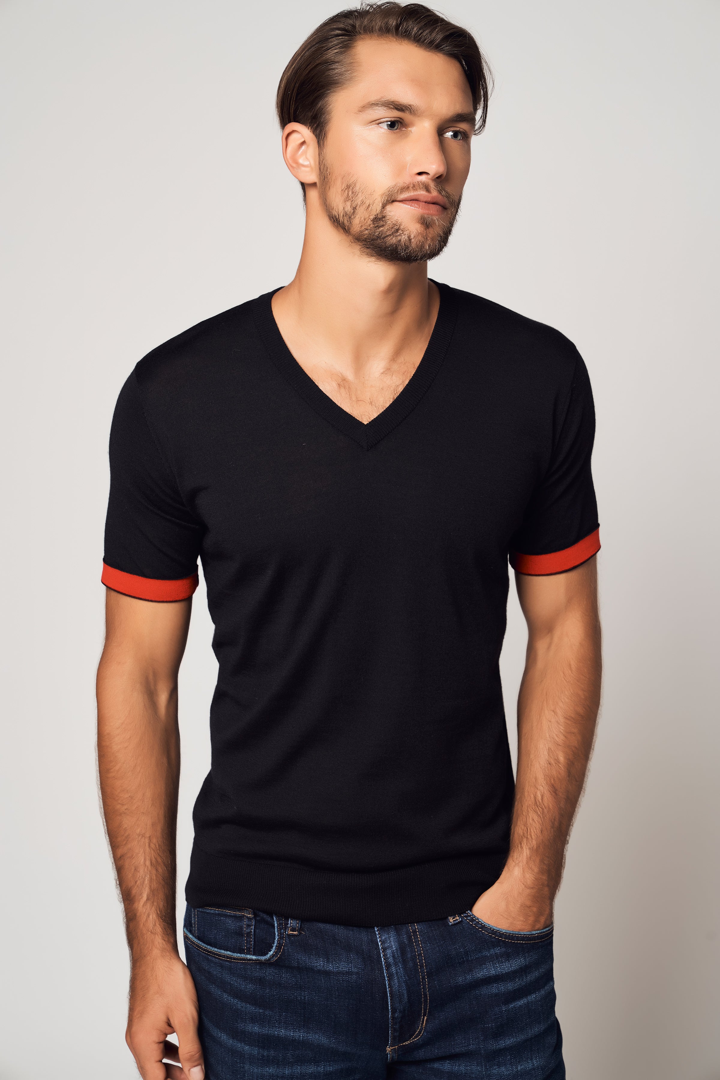 Striped Short-Sleeve Cashmere T-shirt