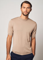 Carica l&#39;immagine nel visualizzatore di Gallery, Silk Cashmere High Neck Short Sleeve Tee | Sand | Bellemere New York | 100% Cashmere Sustainable

