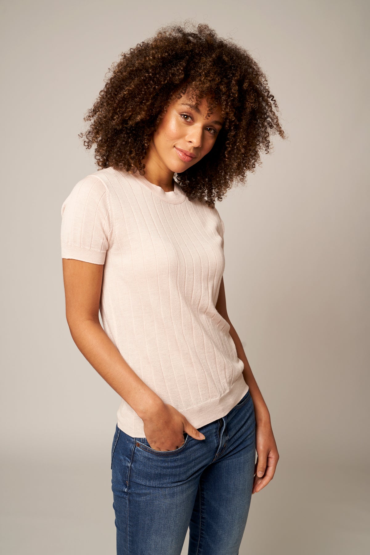 Wide Ribbed Worsted Cashmere T-Shirt