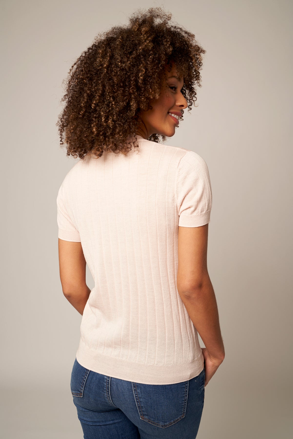 Wide Ribbed Worsted Cashmere T-Shirt