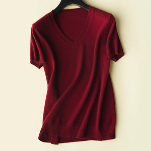 Silk Cashmere V-Neck T-Shirt1629732363075826