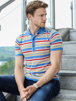 Load image into Gallery viewer, Fantasy Stripe Multicolor Tencel Polo | Stripe Multicolor Size S M L XL XXL | Bellemere New York 100% Sustainable Fashion | 100% Tencel | Tennis &amp; Golf Polo Shirt
