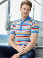 Load image into Gallery viewer, Fantasy Stripe Multicolor Tencel Polo | Stripe Multicolor Size S M L XL XXL | Bellemere New York 100% Sustainable Fashion | 100% Tencel | Tennis &amp; Golf Polo Shirt

