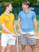 将图片加载到图库查看器，Men’s Two-Tone Contrast Tencel Polo | Orange Blue Size S M L XL XXL | Bellemere New York 100% Sustainable Fashion | 100% Tencel | Tennis &amp; Golf Polo Shirt
