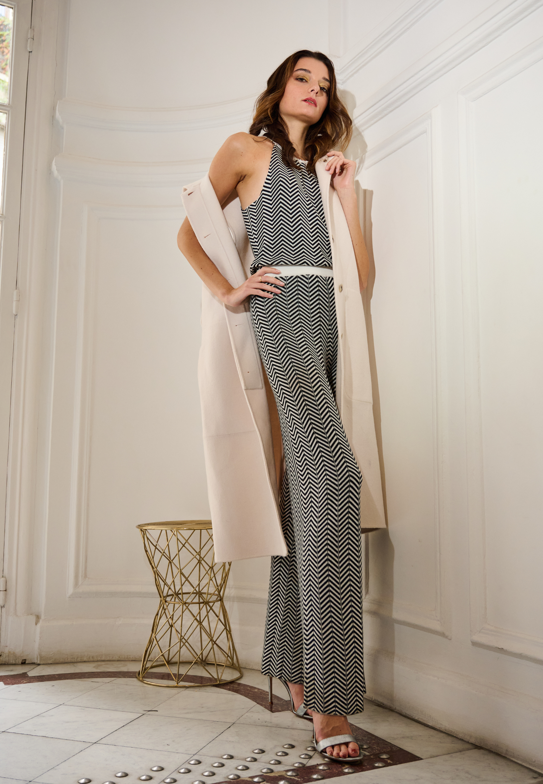 Two-Tone Wool Blend Jumpsuit