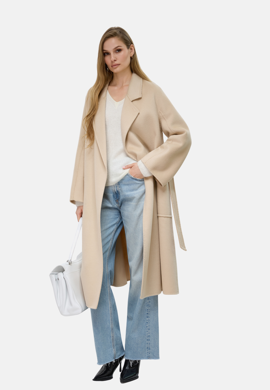 Manteau ceinturé en mérinos