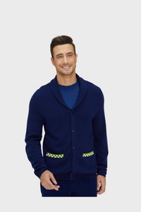 Navy Blue and Green Merino Cardigan136084675313906