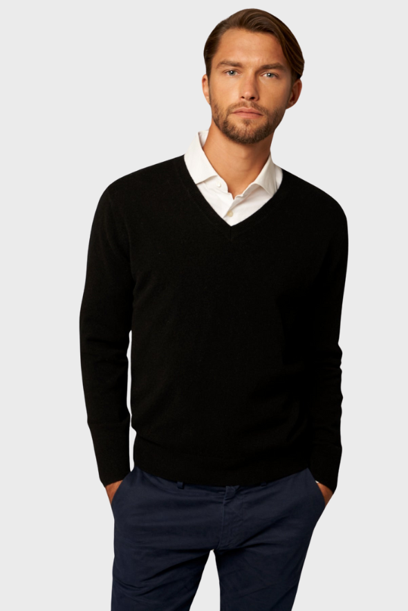 Solid V-Neck Merino-Cashmere Sweater