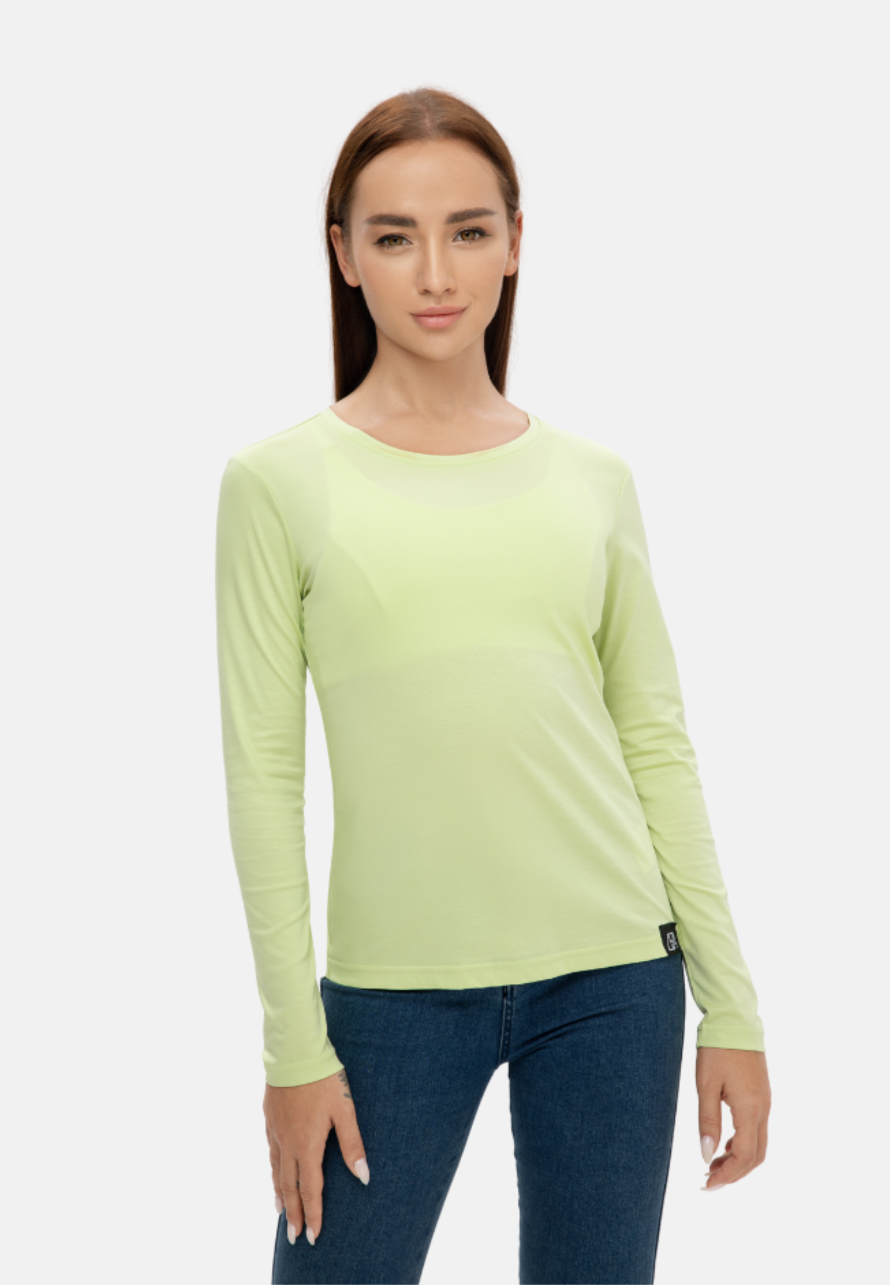 Long Sleeve Crew Neck Mercerized Cotton Women T-Shirt