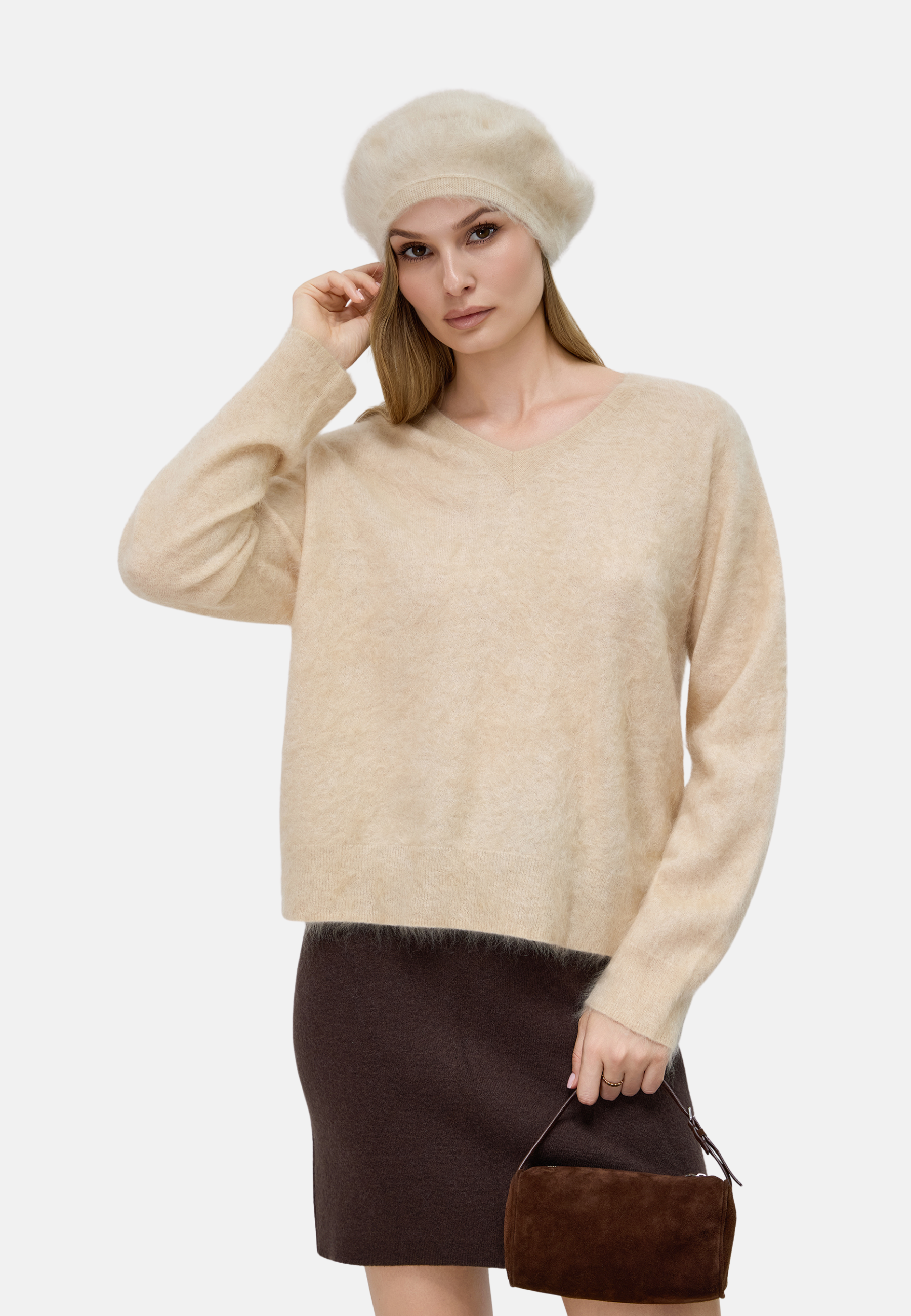 Brushed Silk Cashmere V - Neck Sweater