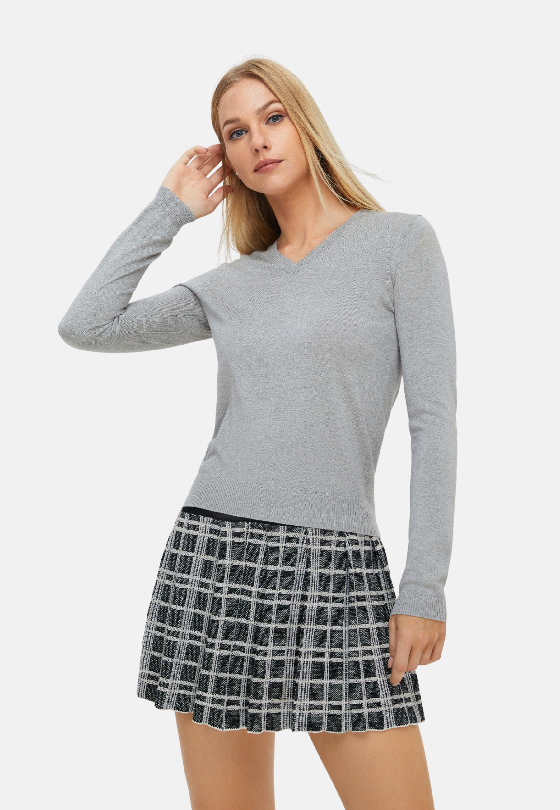 Silk Cashmere V Neck Long Sleeves Slim Fit T-Shirt