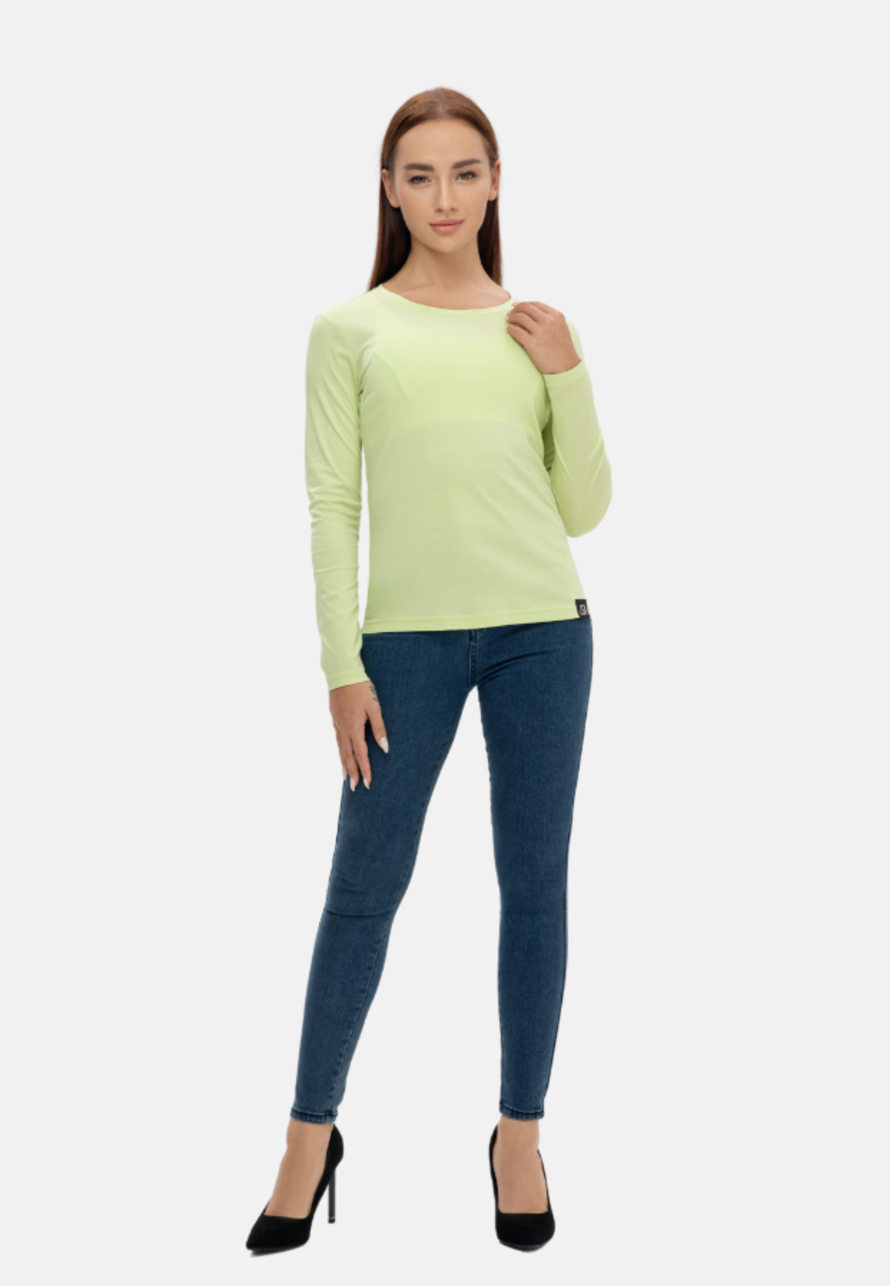 Long Sleeve Crew Neck Mercerized Cotton Women T-Shirt