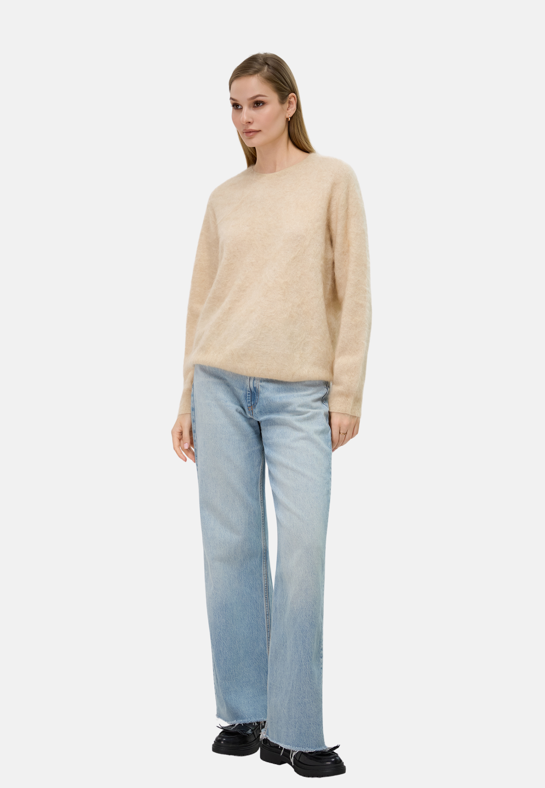 Brushed Silk Cashmere Crew-Neck Sweater