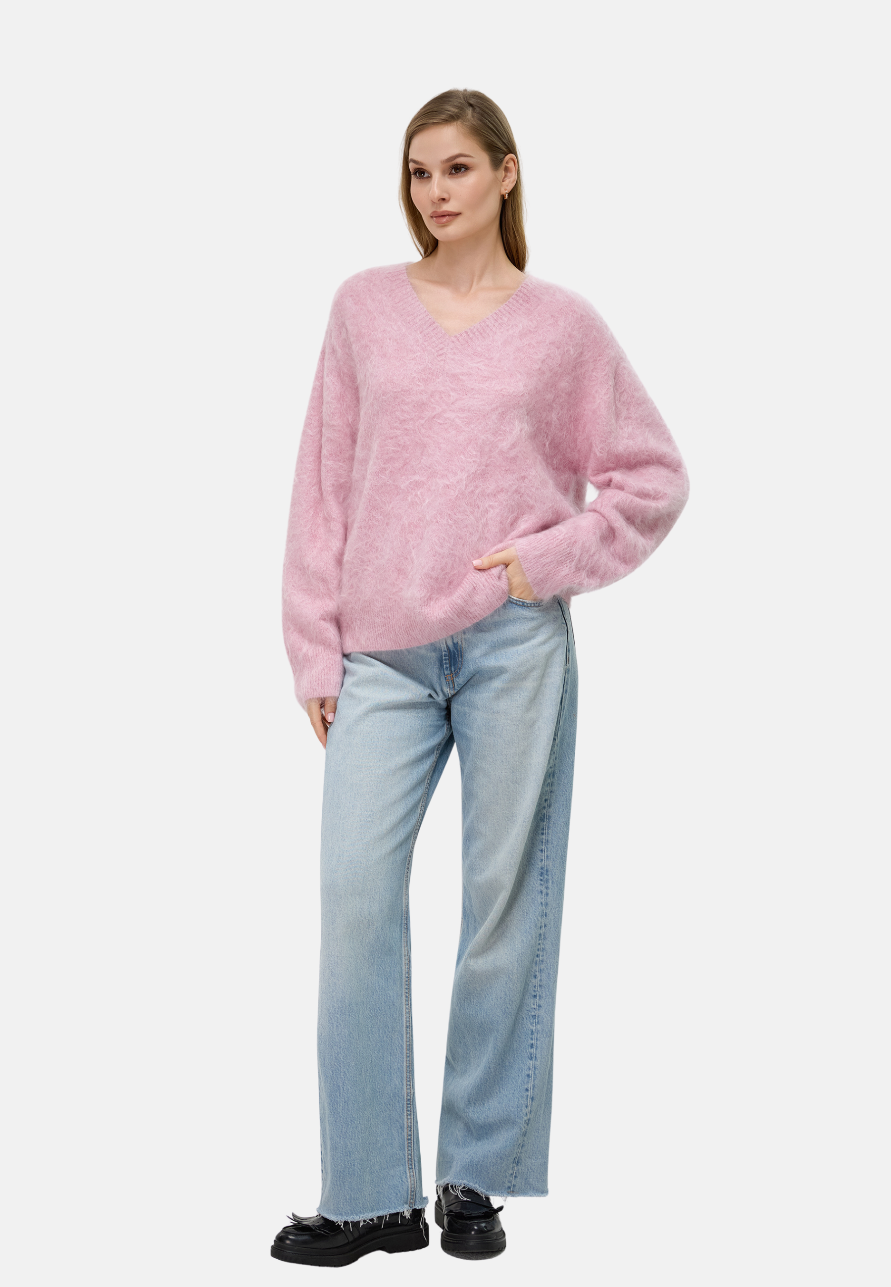 Brushed Pure Cashmere V-Neck Sweater