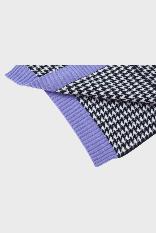 Houndstooth Scarf (Multicolor Cashmere with Rib Details)