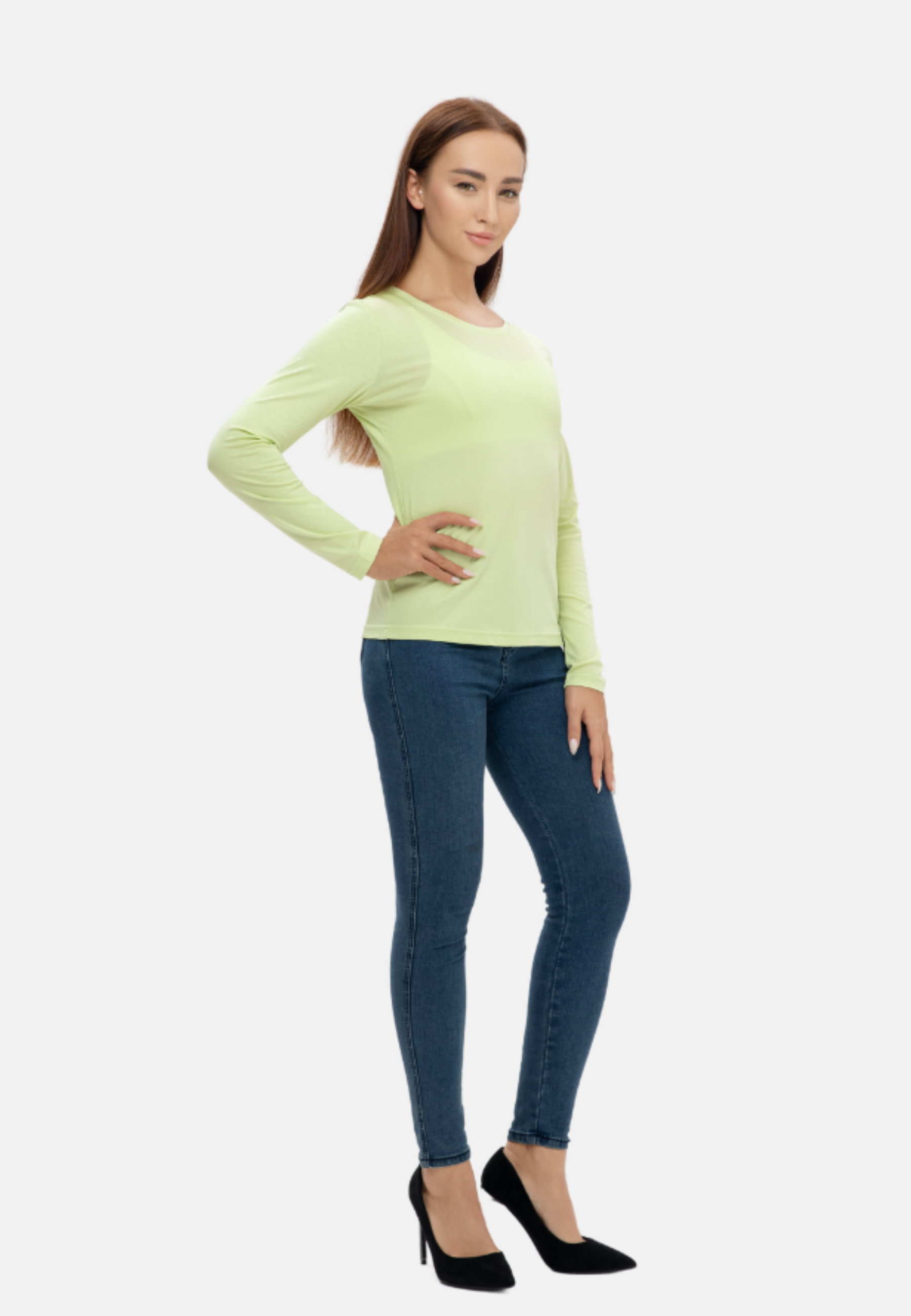 Long Sleeve Crew Neck Mercerized Cotton Women T-Shirt