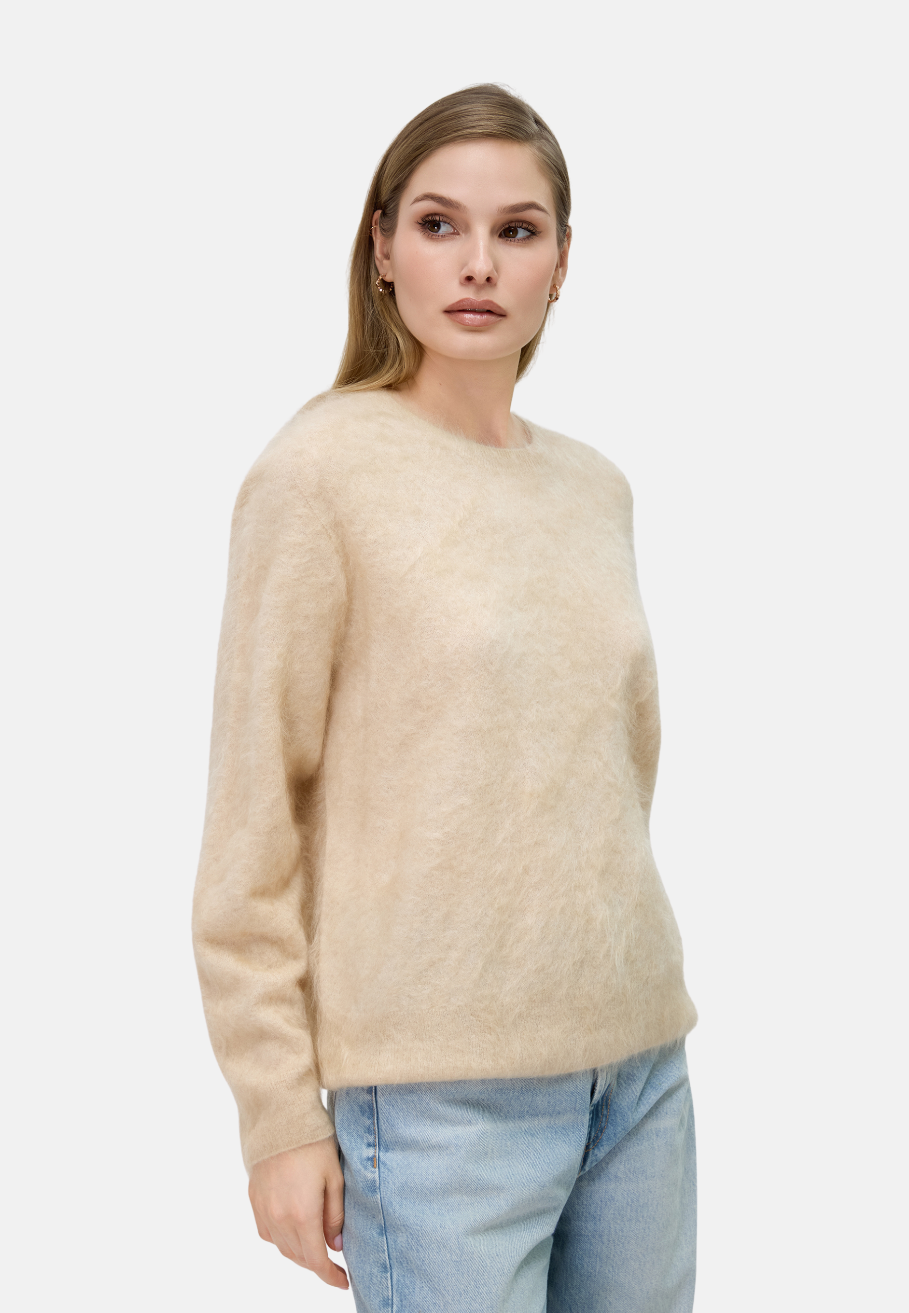 Brushed Silk Cashmere Crew-Neck Sweater