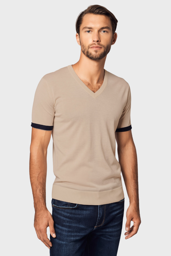 Striped Short-Sleeve Cashmere T-shirt