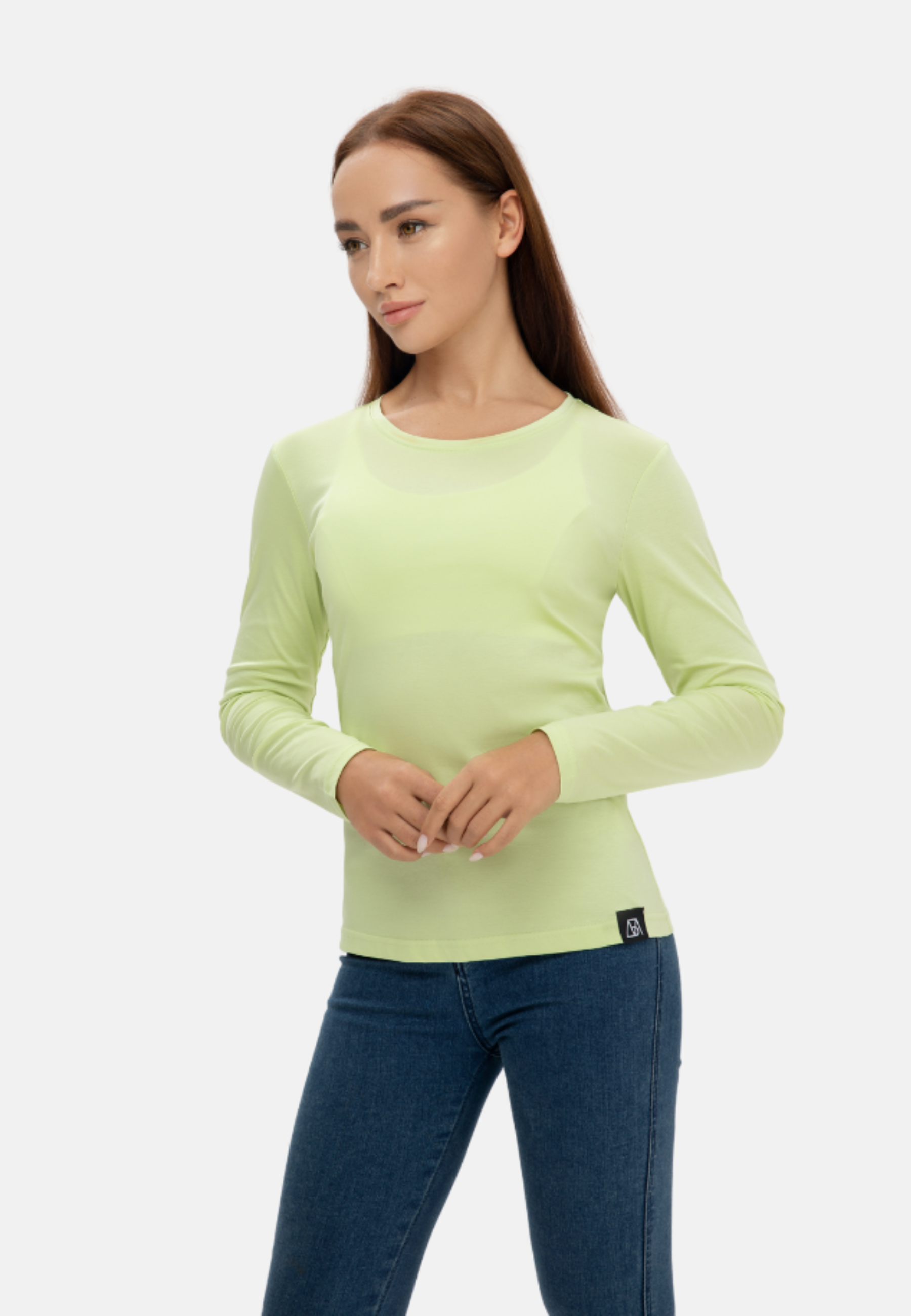 Long Sleeve Crew Neck Mercerized Cotton Women T-Shirt