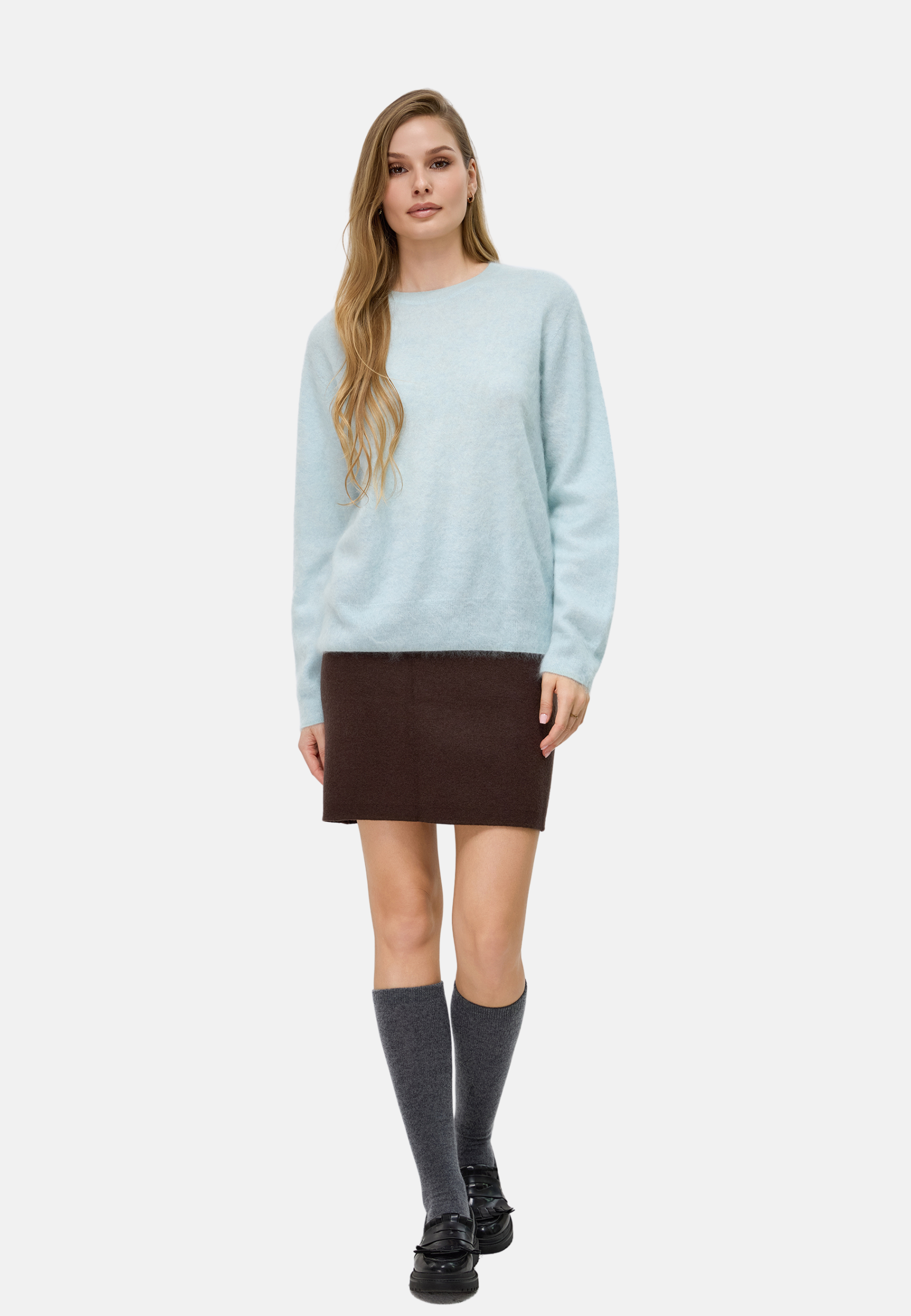 Brushed Silk Cashmere Crew-Neck Sweater