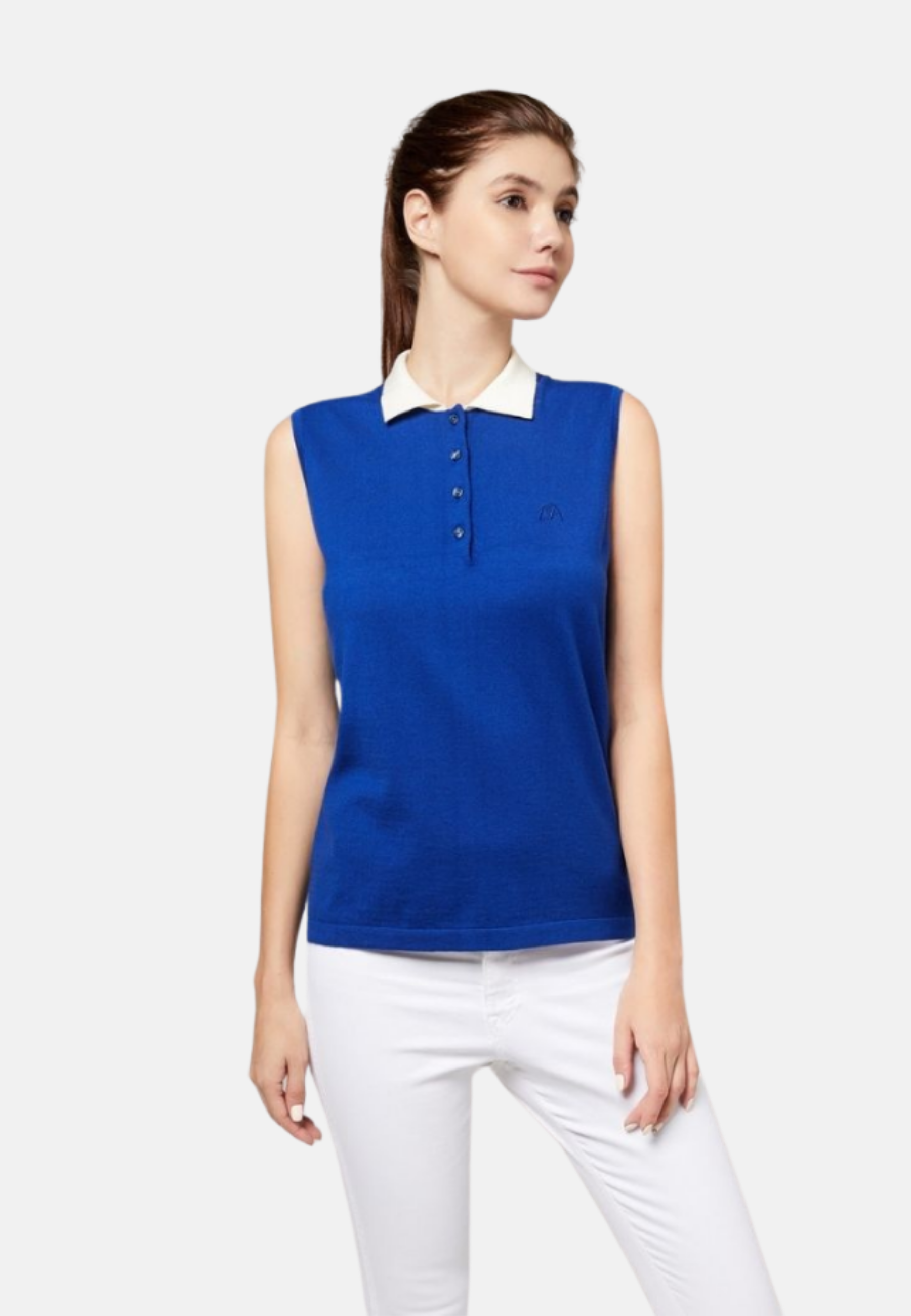 Cotton Cashmere Sleeveless Polo Shirt