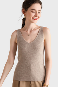 Stylish V-Neck Cashmere Vest Top736082659426546