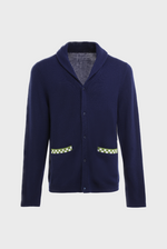 Load image into Gallery viewer, Navy Blue and Green Merino Cardigan
