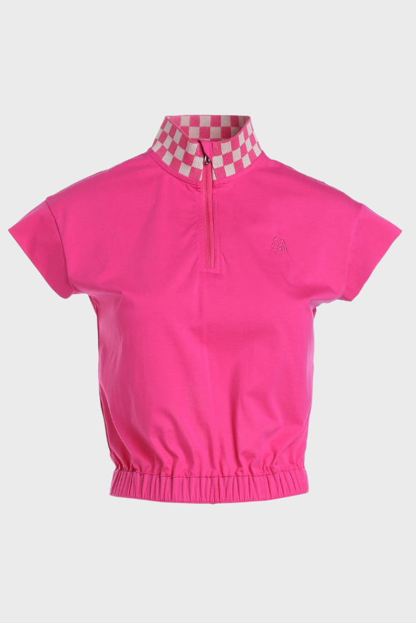 Women’s Checkered Collar Half-Zip Crop Top