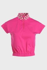 Load image into Gallery viewer, Women’s Checkered Collar Half-Zip Crop Top
