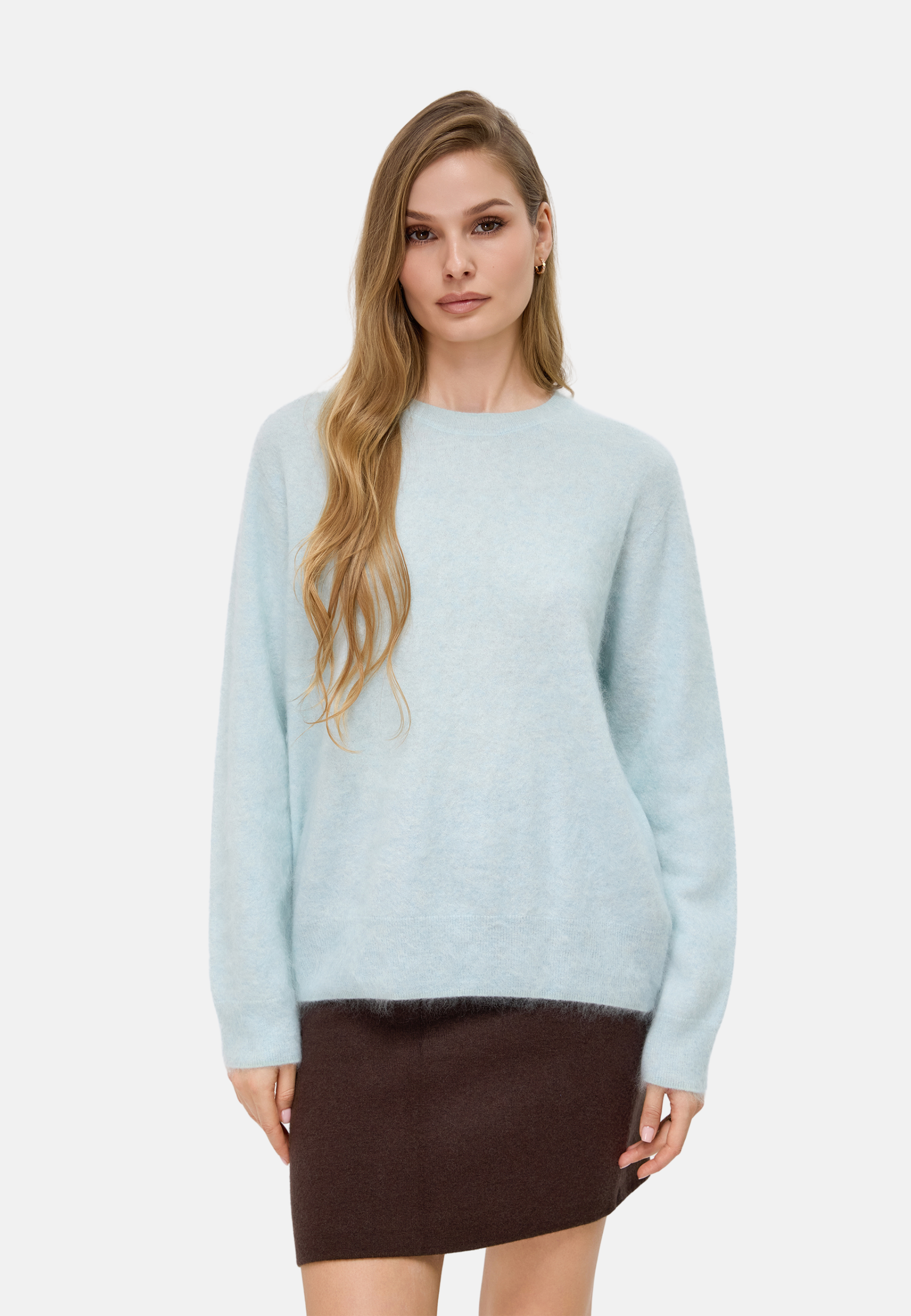 Brushed Silk Cashmere Crew-Neck Sweater