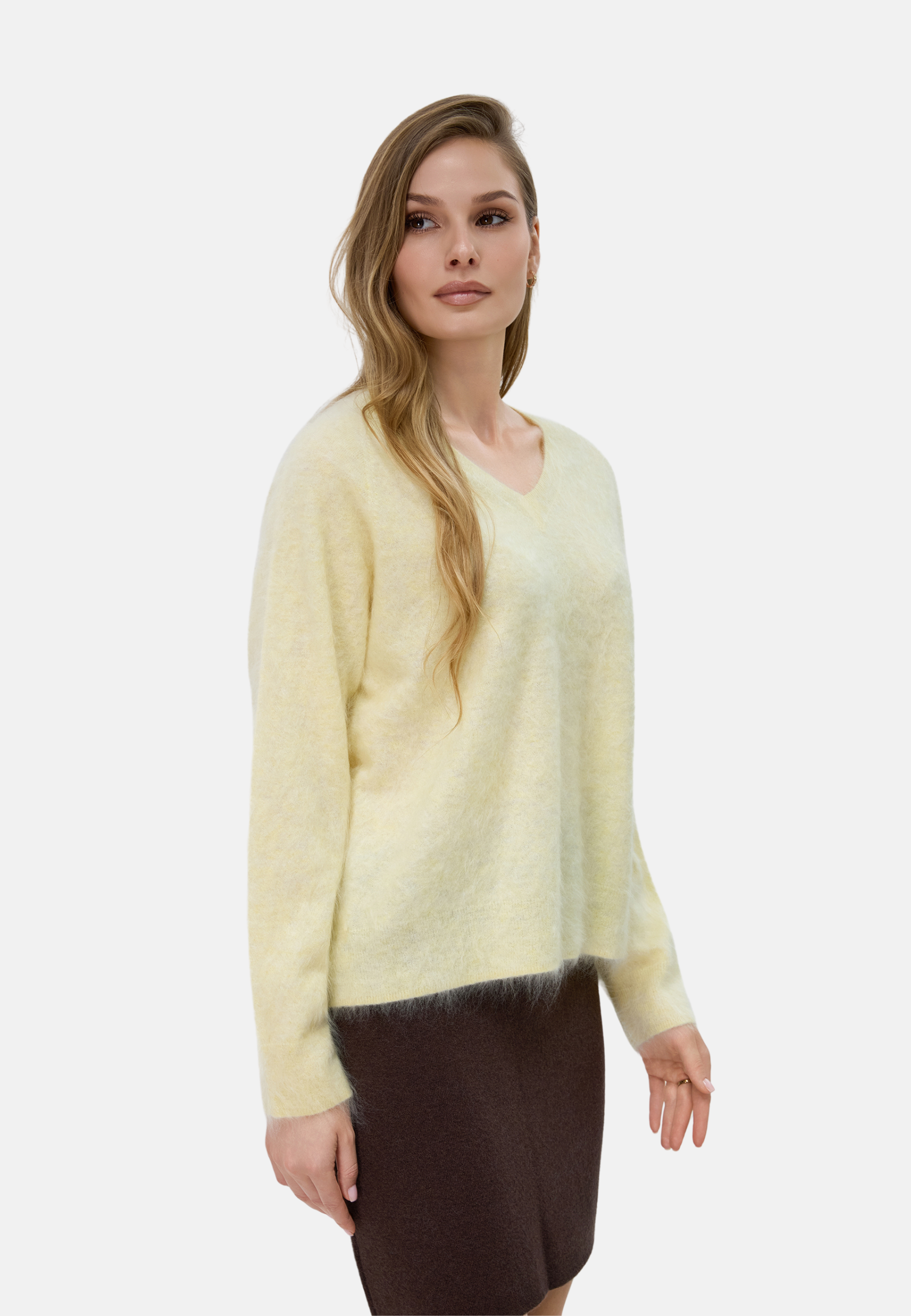 Brushed Silk Cashmere V - Neck Sweater