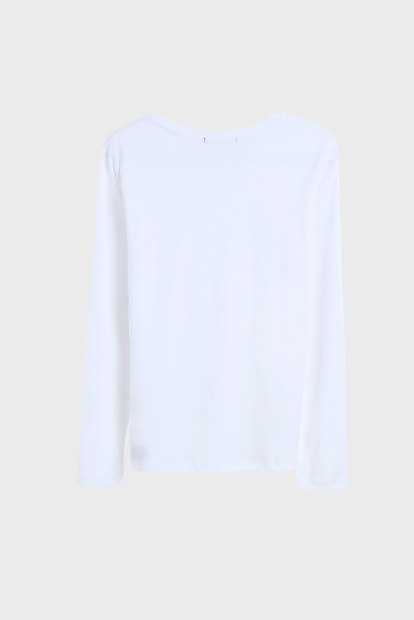 Long Sleeve Crew Neck Mercerized Cotton Women T-Shirt