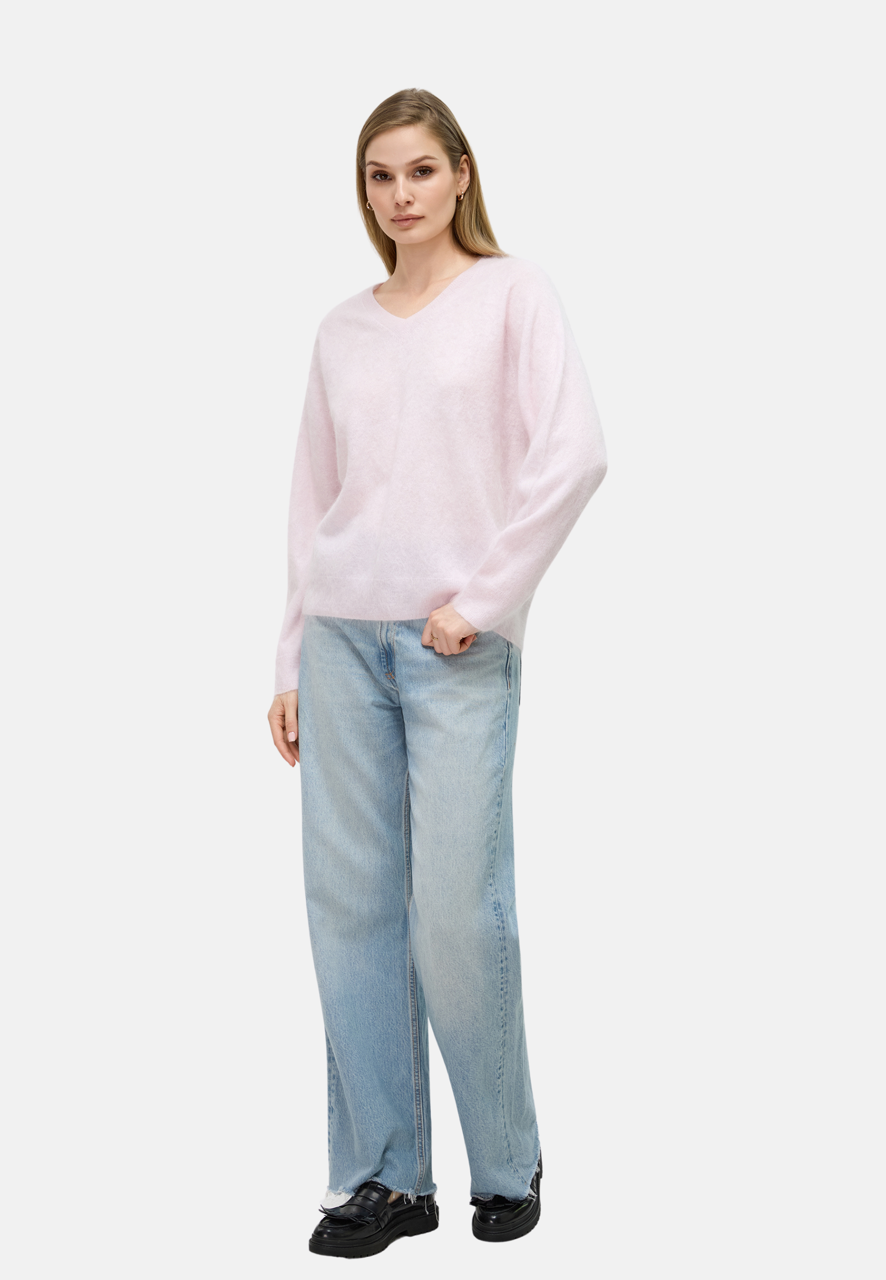 Brushed Silk Cashmere V - Neck Sweater