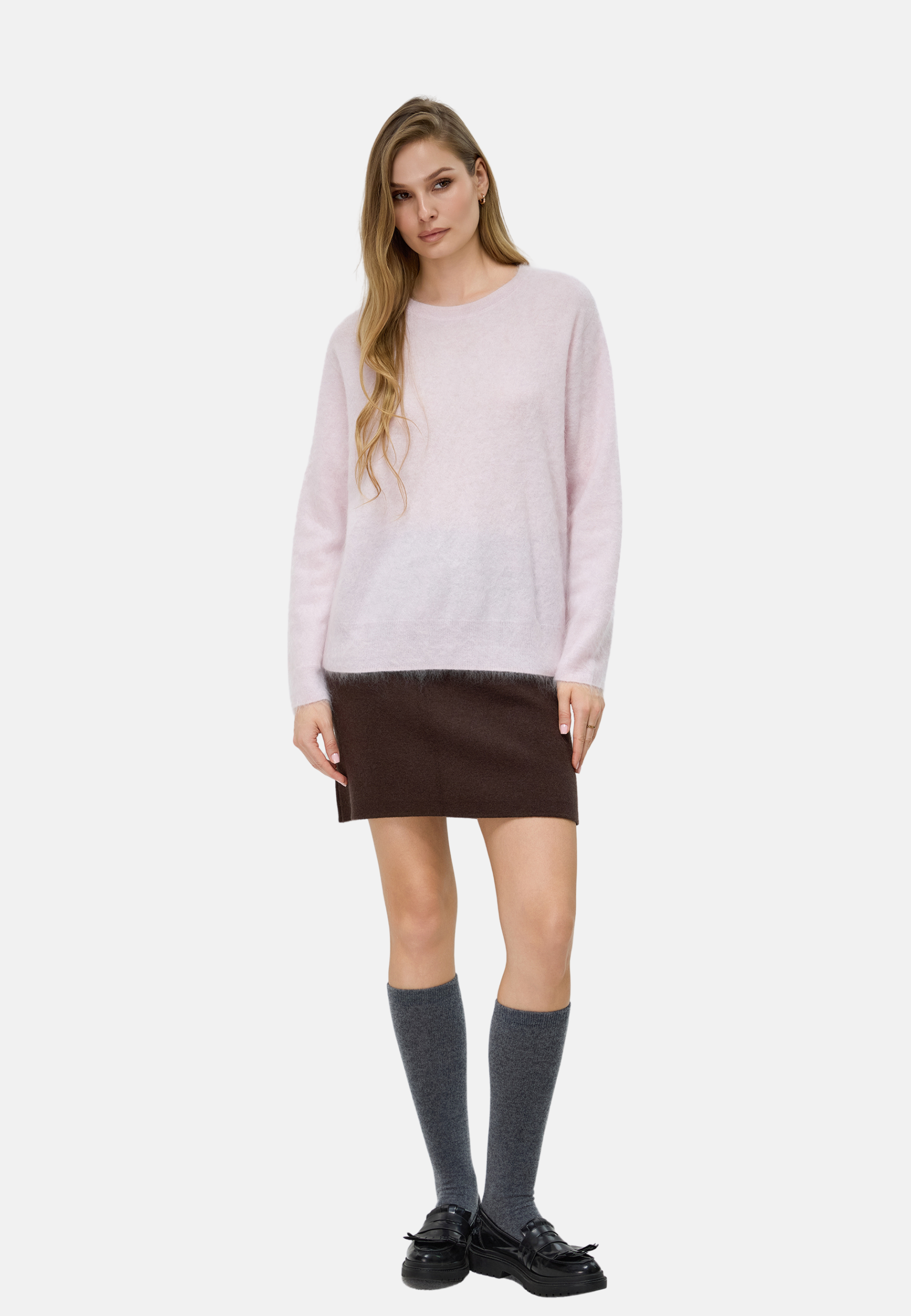 Brushed Silk Cashmere Crew-Neck Sweater