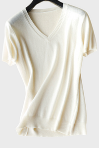 Silk Cashmere V-Neck T-Shirt1436025856229618