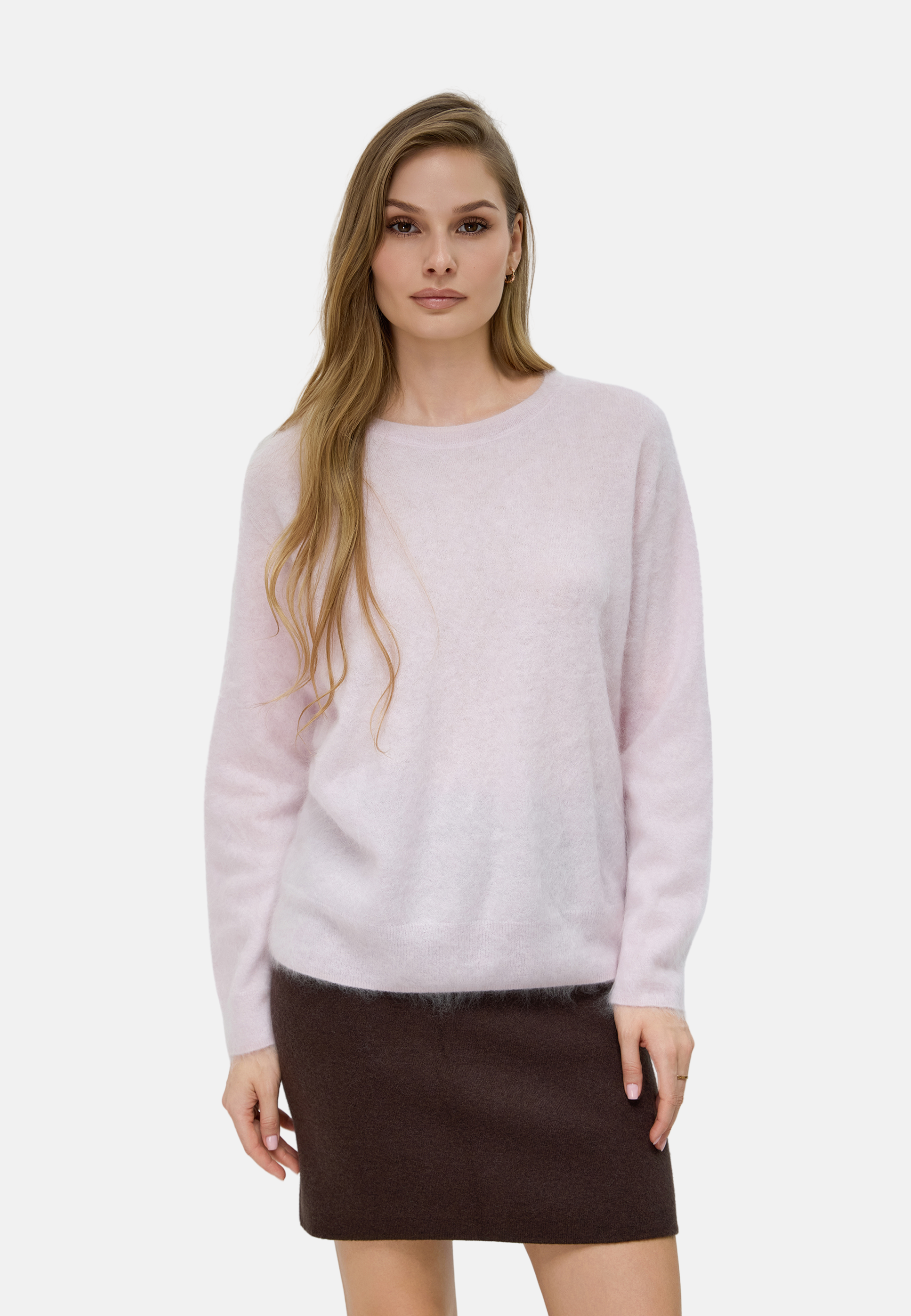 Brushed Silk Cashmere Crew-Neck Sweater
