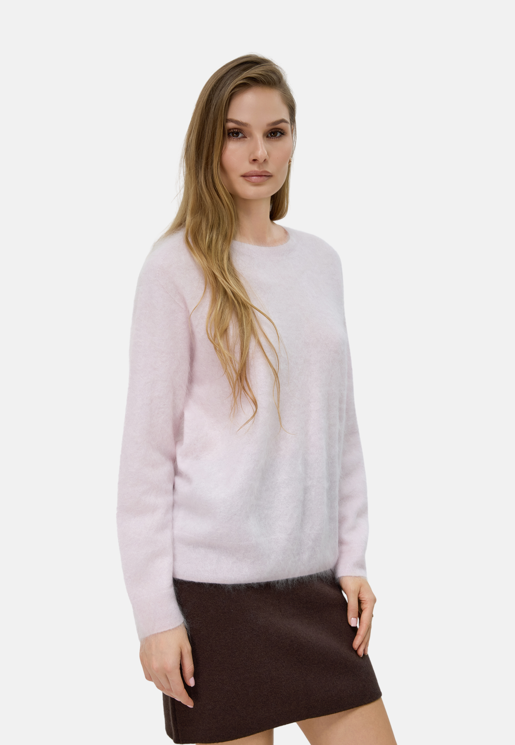 Brushed Silk Cashmere Crew-Neck Sweater