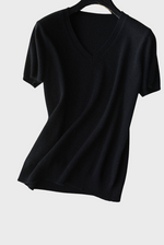 Charger l&#39;image dans la galerie, Silk Cashmere V-Neck T-Shirt
