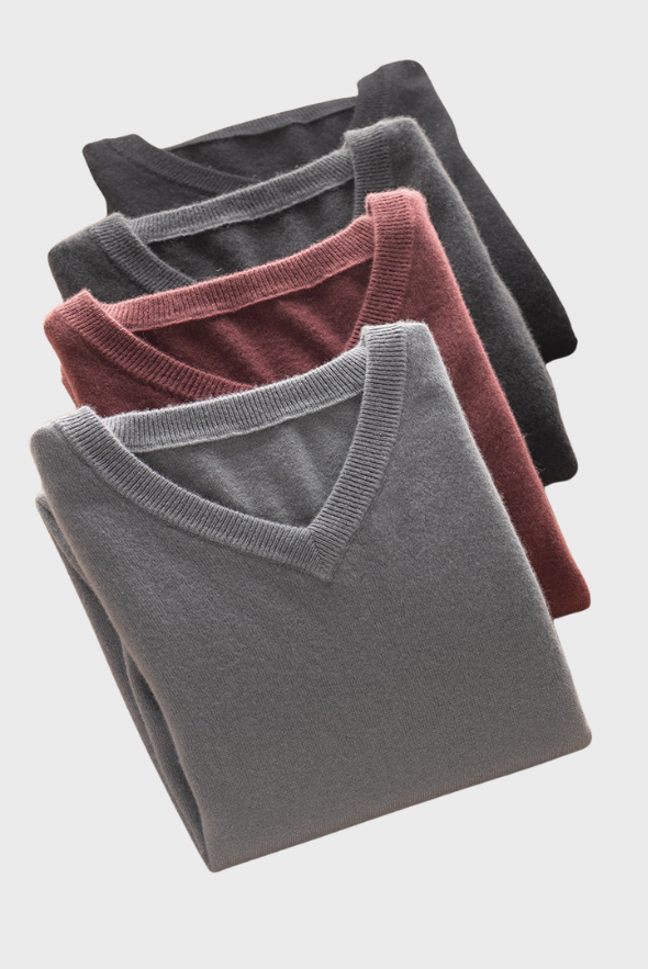 Solid V-Neck Merino-Cashmere Sweater