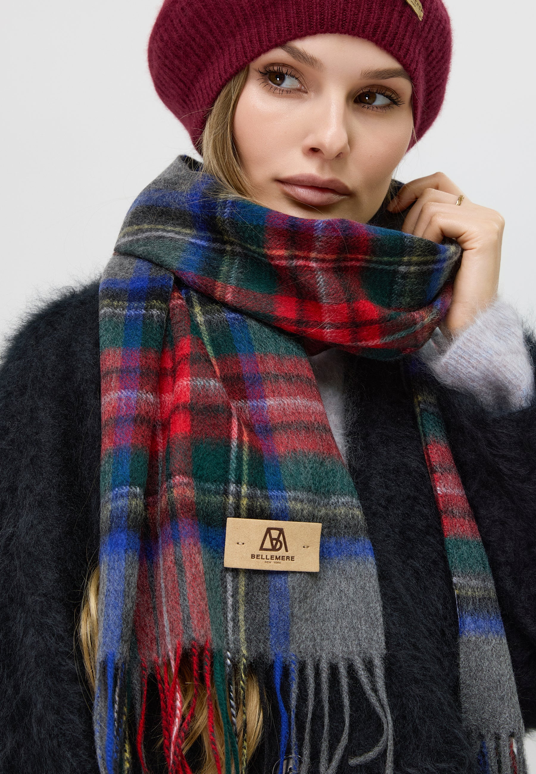 Checker Cashmere Plaid Scarf