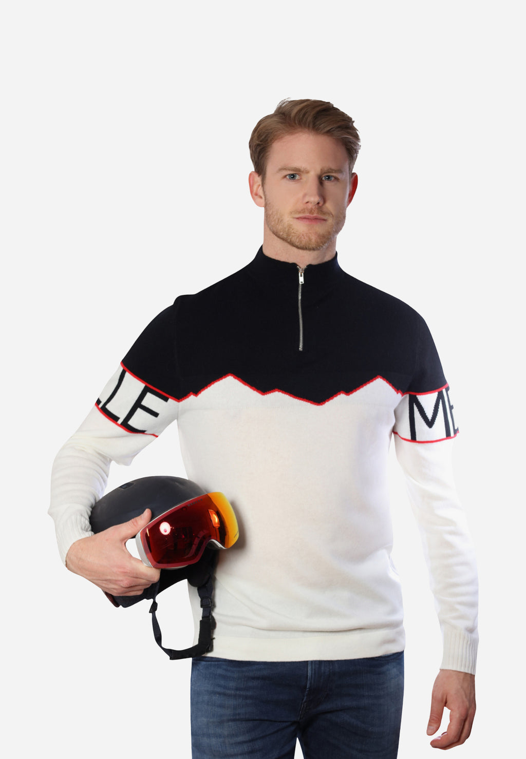 Pull mi-zippé en mélange de cachemire