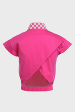 Load image into Gallery viewer, Women’s Checkered Collar Half-Zip Crop Top
