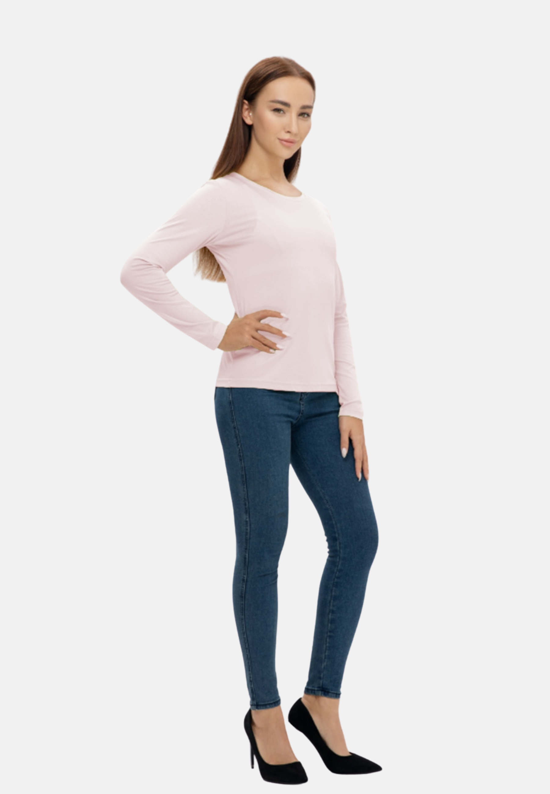 Long Sleeve Crew Neck Mercerized Cotton Women T-Shirt