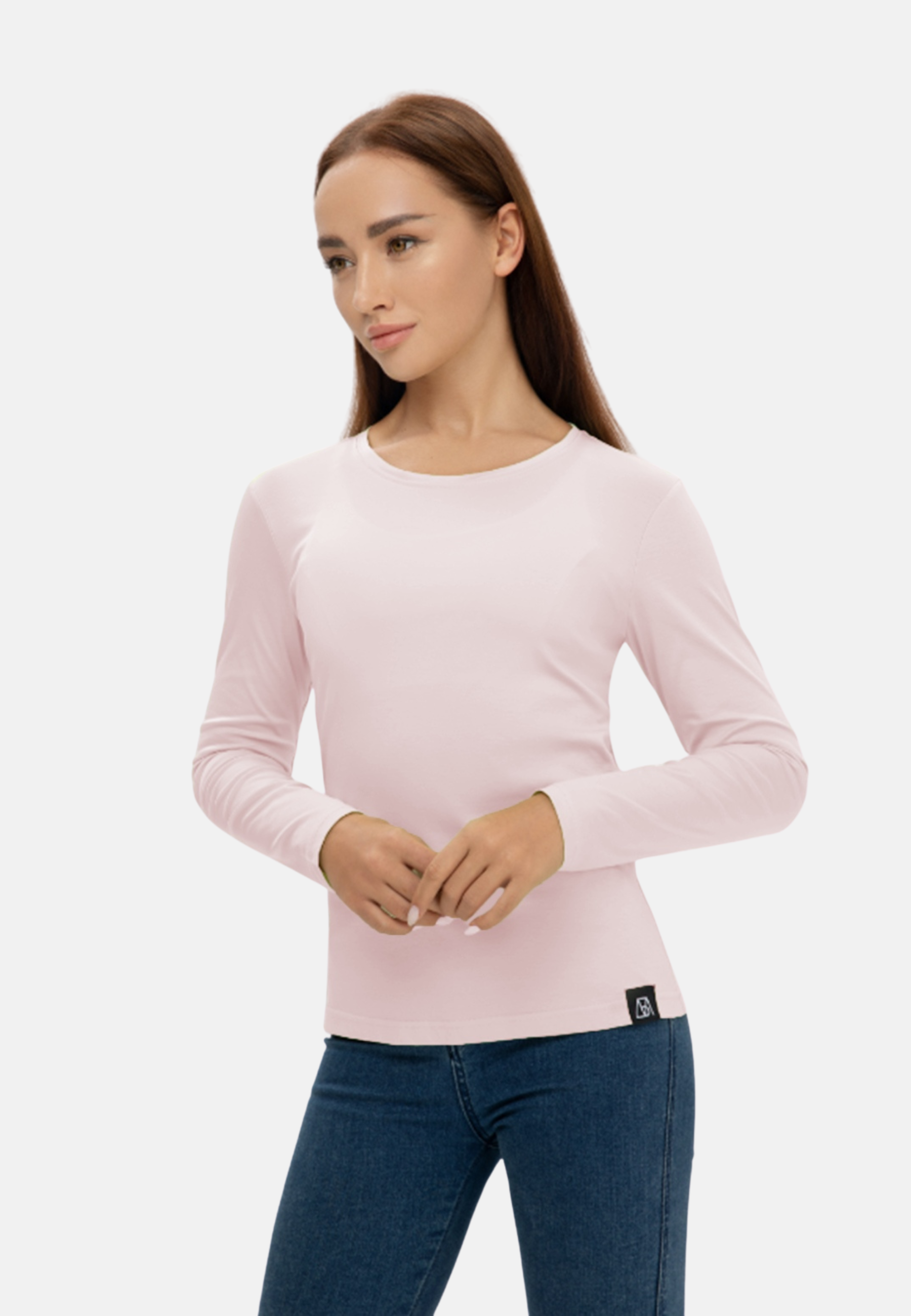 Long Sleeve Crew Neck Mercerized Cotton Women T-Shirt