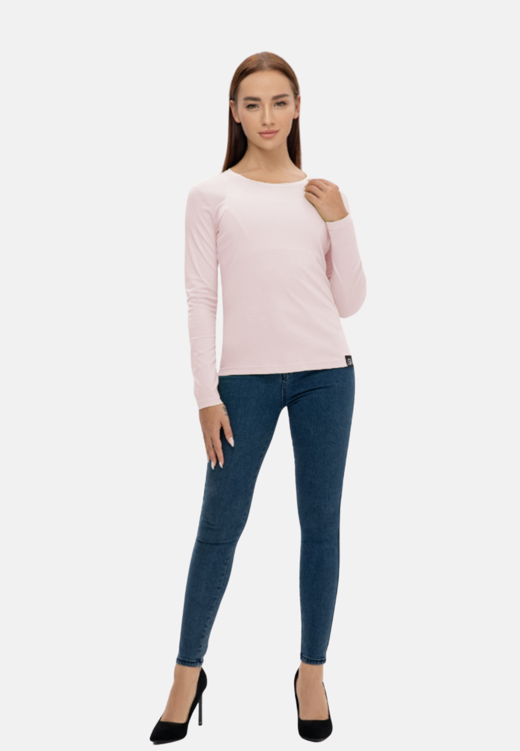 Long Sleeve Crew Neck Mercerized Cotton Women T-Shirt