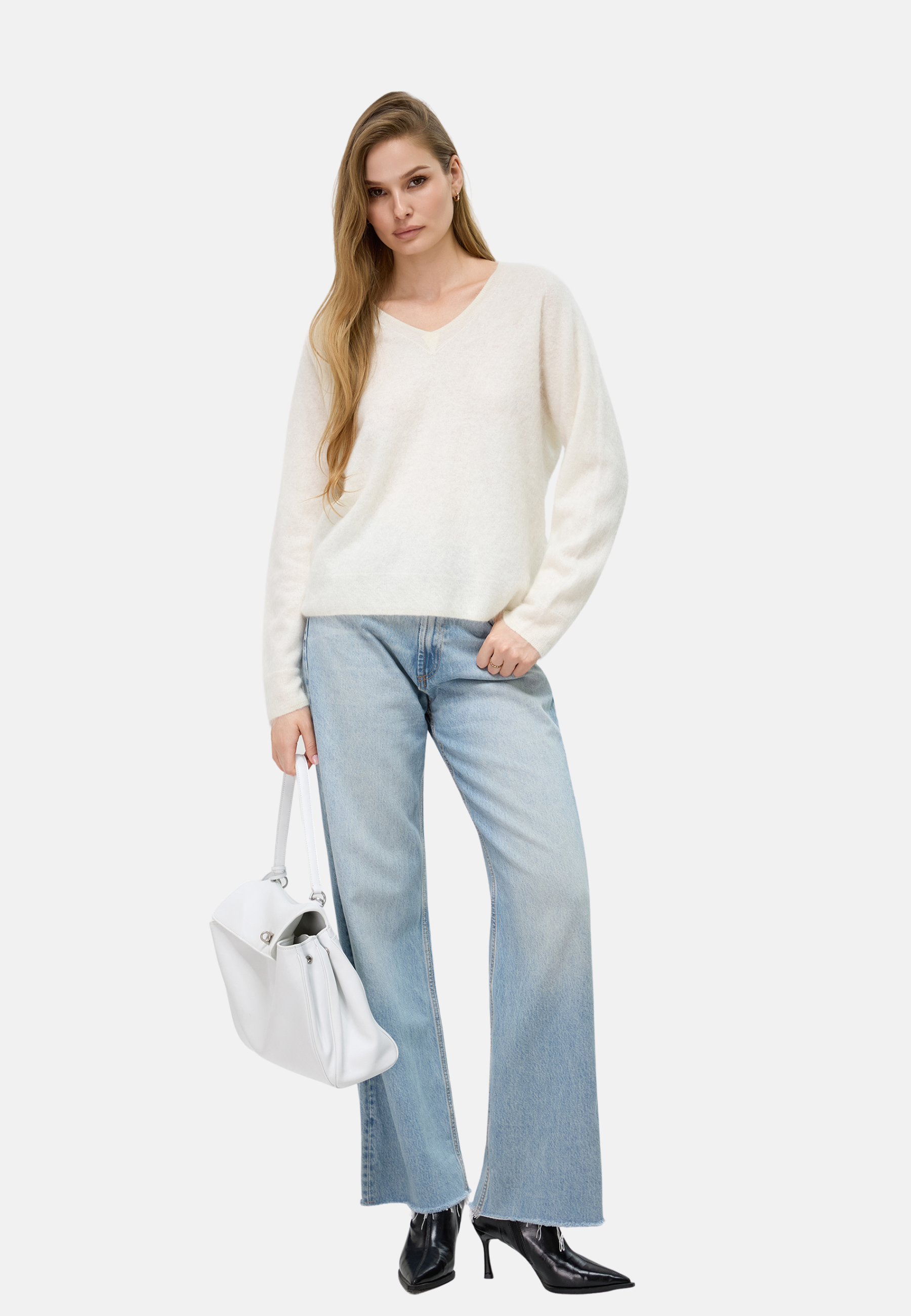 Brushed Silk Cashmere V - Neck Sweater